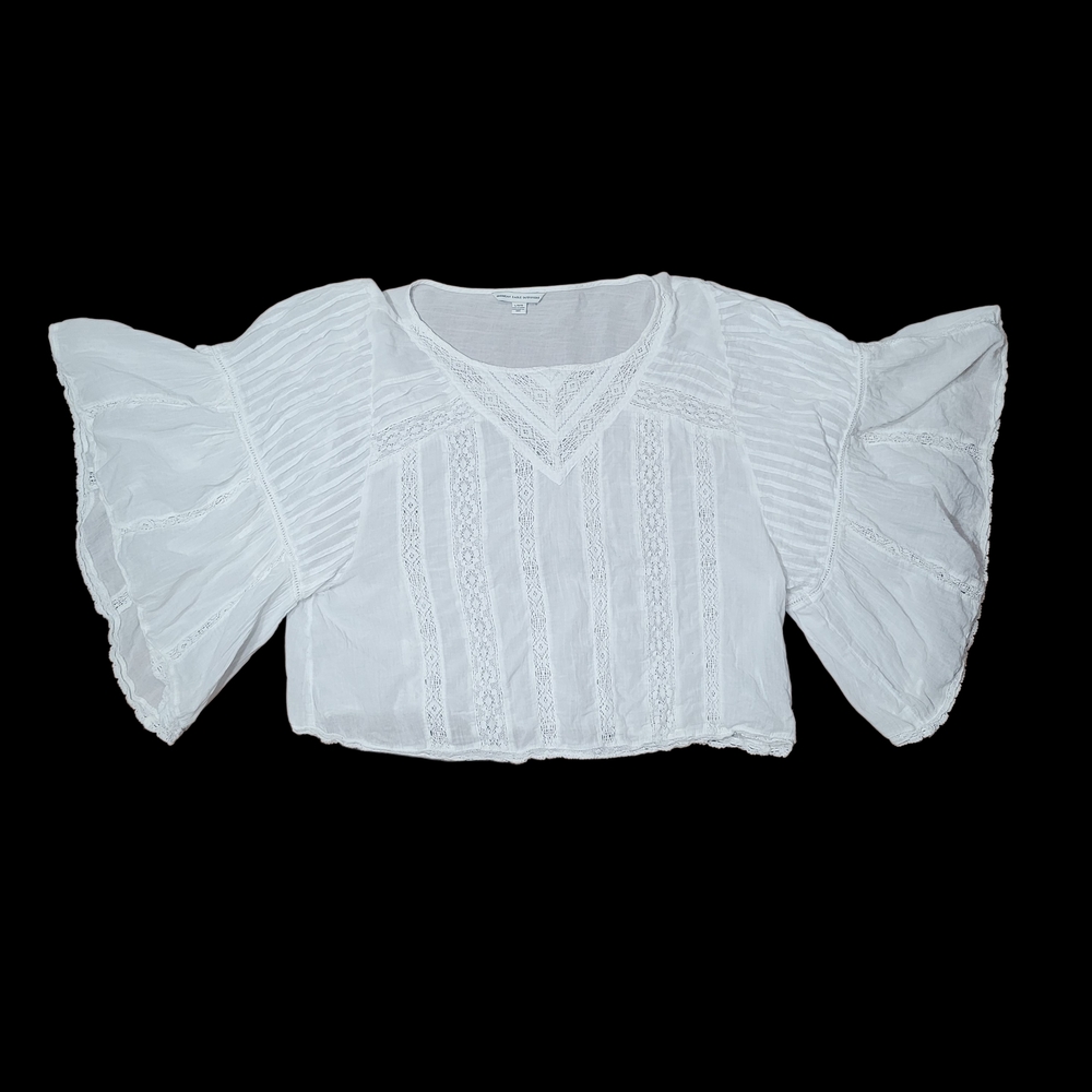 American Eagle Blouse Boho Lace Boxy Peasant Romantic Cottage Core White Large